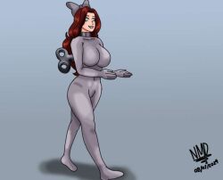 breasts female_only fembot femsub graybot holly_the_dolly_(hollydolly) nominddetected original red_hair robot robot_girl smile wind-up_key