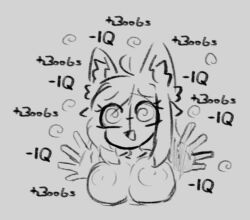 ahoge animal_ears bimbofication brain_drain breast_expansion breasts breasts_outside female_only femsub gloves grey_background happy_trance kaede_(skecchyartist) nipples original simple_background skecchyartist sketch spiral spiral_eyes spiralwash_eyes text topless wolf_girl