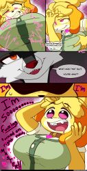  absurdres animal_crossing artifact_the_fox biting breast_fondling breast_grab breasts cheating clothed collar comic control_collar corruption dialogue dog_girl dress_shirt drool evil_smile eyelashes femsub fox_boy furry glowhorn glowing glowing_eyes hand_on_head heart heart_eyes isabelle_(animal_crossing) large_breasts lip_biting magic maledom netorare nintendo open_mouth orange_eyes original pink_eyes ponytail sharp_teeth shirt shortstack simple_background size_difference smile smug speech_bubble tongue 