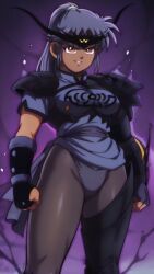  ai_art alternate_costume aura blue_hair breasts brown_eyes control_indicator corruption dark_skin dragon_quest_(series) dragon_quest_the_adventure_of_dai evil_smile femsub hair_color_change kaizou_bel_(generator) maam_(dragon_quest) myst_(dragon_quest) possession smile smoke tagme yellow_eyes 
