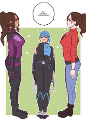 blue_hair brown_hair catalepsy claire_redfield crossover efalabrino fortnite happy_trance hope_(fortnite) kate_bishop_(hawkeye) marvel_comics ponytail resident_evil resident_evil_2 spiral_eyes stage_hypnosis standing_at_attention