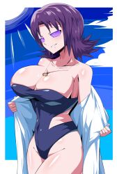  breasts cleavage female_only femsub happy_trance icontrol_(manipper) large_breasts looking_at_viewer manip nintendo one-piece_swimsuit pokemon pokemon_(anime) professor_ivy purple_hair short_hair smile solo spiral_eyes suzusiigasuki swimsuit symbol_in_eyes undressing 