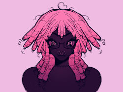 choker dark_skin dreadlocks dreamalgia femsub glasses lip_piercing looking_at_viewer nose_piercing nose_ring original pink_hair septum_piercing smile solo spiral_eyes