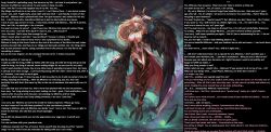 armor aurora_rokudo blonde_hair breasts caption femdom horns large_breasts looking_at_viewer male_pov manip monster_girl pov pov_sub red_eyes t323_(manipper) text thighhighs wings