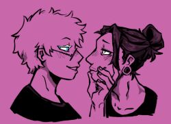 alienbee blue_eyes chin_hold jujutsu_kaisen maledom malesub pixel-chan-doodles satoru_gojo simple_background suguru_geto tagme white_eyes yaoi 