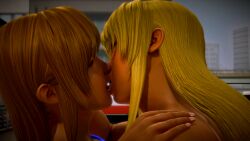 3d bimbofication blonde_hair coinflip female_only femdom femsub kissing memetic_control open_mouth orange_hair tongue tongue_out transformation unhappy_trance yuri