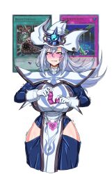 blush breasts condom exabyte femsub glowing glowing_eyes happy_trance hat heart_tattoo huge_breasts huge_hips licking long_hair ring_eyes silent_magician silver_hair solo tattoo text tongue tongue_out yu-gi-oh!