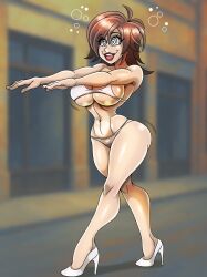  bikini breasts brown_hair female_only femsub happy_trance high_heels large_breasts masane_amaha milf short_hair smile spiral_eyes symbol_in_eyes witchblade_(series) zombie_walk zorro-zero 