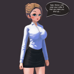  3d absurdres blonde_hair blue_hair booru505 bottomless breasts dialogue female_only glasses green_eyes large_breasts original short_hair skirt speech_bubble tagme teacher text topless 