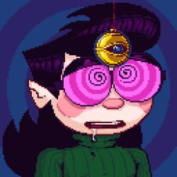  animated animated_gif drool femboy incognatic long_hair magic male_only malesub open_mouth original pendulum pixel_art salvador_(incognatic) spiral_background spiral_eyes spiralwash_eyes 