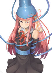 absurdres arms_behind_back brain_injection breasts drool empty_eyes expressionless femsub long_hair original oruka_(kamituki0827) pink_hair red_eyes small_breasts tears tentacles