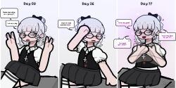  battle_for_dream_island bimbozombi blush brown_eyes clothed comic dialogue drool female_only femsub freckles glasses golf_ball_(bfdi) good_sub_conditioning grey_hair hair_ribbon happy_trance nerd personification ribbon silver_hair speech_bubble spiral_eyes text 