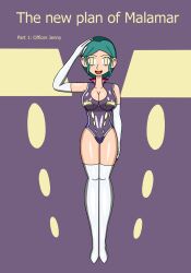 bodysuit calnero female_only femsub high_heels latex nintendo officer_jenny pokemon pokemon_(anime) pokemon_x_and_y saluting solo standing standing_at_attention text 