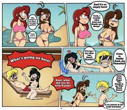 beach bikini bikini_top black_hair brown_hair english_text happy_trance huge_breasts loud_house nickelodeon original pepemay93 red_hair speech_bubble text unaware