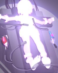  aile barefoot blush bodysuit bondage brown_hair capcom feet female_only femsub foot_straps galiter glowing green_eyes laughing megaman_(series) megaman_zx resisting restrained shorts solo steam stirrups sweat tears tickling 