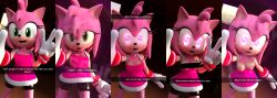 3d amy_rose breasts caption cleavage convenient_censoring furry gloves glowing_eyes headband hypnotic_eyes looking_at_viewer pink_eyes pink_hair resisting selfie shorts snapchat sonic_the_hedgehog_(series) spiral spiral_eyes spiralrose23 sportswear standing text tight_clothing