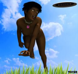 3d barefoot black_hair bottomless collar dark_skin dog_pose female_only femsub happy_trance open_mouth original pet_play poser short_hair tongue tongue_out topless voyer