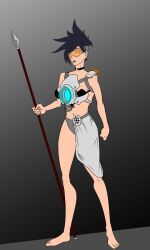alternate_costume alternate_hair_color barefoot choker earrings expressionless female_only femsub goggles jewelry overwatch solaris_(zombifier) solo spiral_eyes standing symbol symbol_in_eyes tracer weapon western zombifier