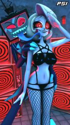 bare_shoulders bikini blonde_hair bra charlie_(hazbin_hotel) cleavage curvy demon demon_girl femsub fishnets happy_trance hazbin_hotel hypnotic_screen licking lingerie long_tongue maledom panties psikokinetic saluting spiral standing_at_attention tech_control tongue tongue_out tv vox 