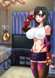 belu133 breasts coin erect_nipples female_only femsub final_fantasy final_fantasy_vii happy_trance large_breasts midriff pendulum saluting solo standing standing_at_attention thighhighs tifa_lockhart