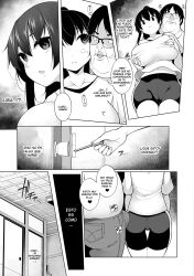 black_hair bouncing_breasts breasts comic dialogue empty_eyes expressionless greyscale hypnotic_app hypnotic_light inverted_nipples large_breasts maledom monochrome ponytail sakamata_nerimono spanish tagme text ugly_bastard