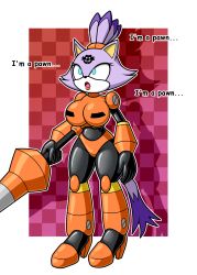  armor blaze_the_cat blue_eyes bodysuit cat_girl expressionless female_only femsub flashpointgear furry glowing_eyes high_heels large_breasts latex lipstick mantra open_mouth robot robot_girl robotization sonic_the_hedgehog_(series) standing standing_at_attention sword symbol_in_eyes tech_control text tongue 