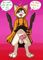  blazblue bottomless cat_boy drool erection eyepatch furry heart heart_eyes jubei_(blazblue) male_only malesub penis shirt_lift solo symbol_in_eyes tagme text ultilix 