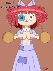 doll empty_eyes femsub hypnovember pocket_watch ragatha red_hair ribbon simple_background text the_amazing_digital_circus the_new_o-girl