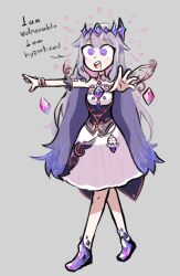 bijou_koseki dress drool female_only femsub grey_background happy_trance hololive hololive_english open_mouth original purple_eyes purple_hair simple_background skecchyartist spiral_eyes text very_long_hair virtual_youtuber wings zombie_walk