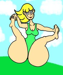  ass ass_expansion blonde_hair female_only femsub happy_trance inflation large_ass one-piece_swimsuit original sleepyhead97 solo spiral_eyes swimsuit symbol_in_eyes 