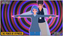 blue_hair clothed empty_eyes glasses jay_(rollb) kyla_(rollb) purple_eyes rollb spiral_background the_power_of_hypnosis 