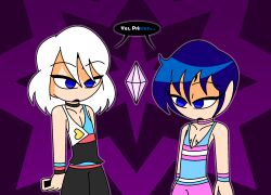 androgynous_sub bare_shoulders blue_eyes blue_hair bracelet brothers choker collarbone crystal empty_eyes eyebrows_visible_through_hair eyelashes femdom gradient_background heavy_eyelids hypnoscream malesub multiple_subs open_mouth pants pov_dom pride_colors prince prince_demande prince_saphir purification purple_background ring_background royalty sailor_moon_(series) scars shiny_hair shiny_skin short_hair standing tank_top transgender_identity transmasc white_hair