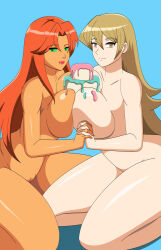 alexis_rhodes blonde_hair dc_comics dlobo777 empty_eyes happy_trance long_hair nude red_hair starfire teen_titans yu-gi-oh! yu-gi-oh!_gx