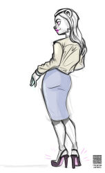  absurdres clothed crossdressing feminization furry high_heels lipstick long_hair malesub mr_scade office_lady panda_boy pink_lipstick shirt skirt solo spiral_eyes tagme watermark white_hair white_skin 