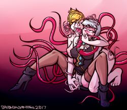  ace_attorney adrian_andrews brain_injection breasts drool ear_sex femdom femsub franziska_von_karma nightmare_fuel parasite pussy pussy_juice santacalamitas spread_legs tentacle_in_mouth tentacles tongue tongue_out yuri 