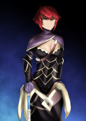 absurdres breasts cleavage corruption empty_eyes fire_emblem fire_emblem_fates hinoka_(fire_emblem) large_breasts nintendo red_hair short_hair solo usagiforehead