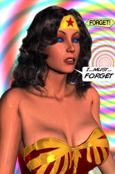 3d absurdres bare_shoulders black_hair blue_eyes breasts captainzammo cleavage collarbone dc_comics expressionless femsub huge_breasts long_hair open_mouth super_hero text wonder_woman