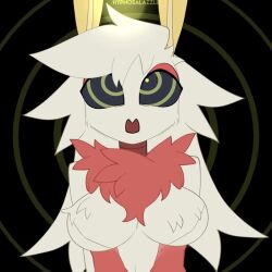 antenna_(biology) black_sclera breasts female_only femsub furry hypnosalazzle hypnotic_light hypnovember large_breasts long_hair moth_girl open_mouth original ring_eyes selene_(hypnosalazzle) solo spiral_background swaying video white_hair