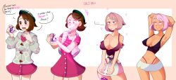 absurdres before_and_after bimbofication brain_drain breasts brown_hair dress empty_eyes english_text female_only femsub gloria_(pokemon) happy_trance heart lali-yah large_ass large_breasts nail_polish nintendo pink_hair pokeball pokemon pokemon_sword_and_shield sequence short_hair tan_skin text