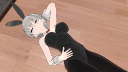  3d airmotor blue_eyes blue_hair bow_tie bunny_girl bunnysuit clothed collar empty_eyes eye_roll fake_animal_ears fake_tail femsub fishnets grey_hair hair_clips hair_ornament hana_uzaki heavy_eyelids high_heels human_furniture kneehighs leotard mai_sakurajima marin_kitagawa mmd my_dress-up_darling pantyhose petrification rascal_does_not_dream_of_bunny_girl_senpai short_hair statue tights uzaki-chan_wants_to_hang_out! 