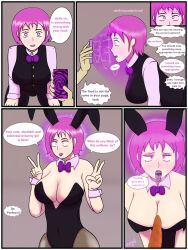 altered_perception before_and_after bent_over bow_tie breasts bunny_ears bunny_girl bunnysuit business_suit carrot cleavage comic crossed_eyes cuffs dialogue double_v drool femsub glowing happy_trance heart heart_eyes hypnotic_app hypnotic_screen large_breasts m00n_key open_mouth original pink_eyes pink_hair short_hair signature simple_background speech_bubble spiral spiral_eyes standing symbol_in_eyes text tongue tongue_out v 