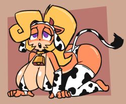  all_fours bandicoot_girl blonde_hair breasts coco_bandicoot cow_girl cow_print cowbell crash_bandicoot_(series) female_only femsub furry large_breasts open_mouth ponytail spiral_eyes symbol_in_eyes yopy 