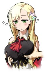 blonde_hair blush breast_grab breasts dazed empty_eyes etlabsotwe expressionless female_only femsub green_eyes groping long_hair mileena_weiss open_mouth tales_of_(series) tales_of_the_rays