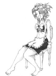 barefoot begbierentonspud breasts empty_eyes expressionless feet female_only femsub greyscale hayate_the_combat_butler large_breasts long_hair maid maria_(hayate_the_combat_butler) monochrome solo traditional