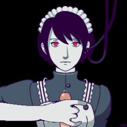  animated animated_gif black_hair brain_injection breasts cables doodlemoth empty_eyes expressionless femsub handjob heterosexual looking_at_viewer maid maid_headdress mary_(soul_hackers) pale_skin penis pixel_art pov precum red_eyes robot shin_megami_tensei tech_control transparent_background 