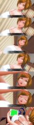 3d absurdres awakening breasts comic custom_maid_3d_2 dialogue empty_eyes female_only huge_breasts kamen_writer_mc large_breasts orange_eyes orange_hair ponytail rika_(made_to_order) screenshot solo text translated