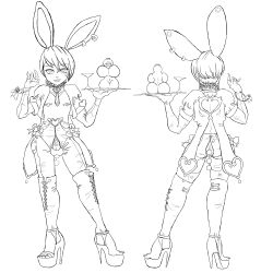 absurdres anal_beads boots bunny_boy bunny_ears chastity collar crossdressing erection happy_trance high_heels lineart luckyluckyluckypenny makeup male_only malesub nipple_piercing open_clothes original penis piercing ring_eyes sex_toy short_hair solo thigh_boots white_background