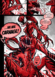  carnage_(marvel) comic corruption cum dialogue english_text erection femboy heart hypnotized_dom hypnotized_hypnotist ilija_(isaty) long_tongue maledom malesub marvel_comics max_(maxspite) maxspite monochrome non-binary_dom open_mouth original penis possession sitting speech_bubble spider-man_(series) spread_legs symbiote text tongue tongue_out twinning yaoi 