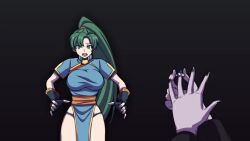  alternate_costume alternate_hair_color animated aura corruption electrickronos empty_eyes expressionless femsub fire_emblem fire_emblem_engage fire_emblem_the_blazing_blade green_eyes green_hair long_hair lyndis nintendo ponytail red_eyes red_hair ring sound standing tagme video voice_acted 
