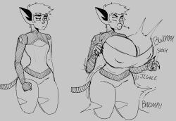 bimbofication breast_expansion cat_ears cat_girl catra cozy_rael huge_breasts large_breasts lip_expansion monochrome she-ra_and_the_princesses_of_power surprised tail